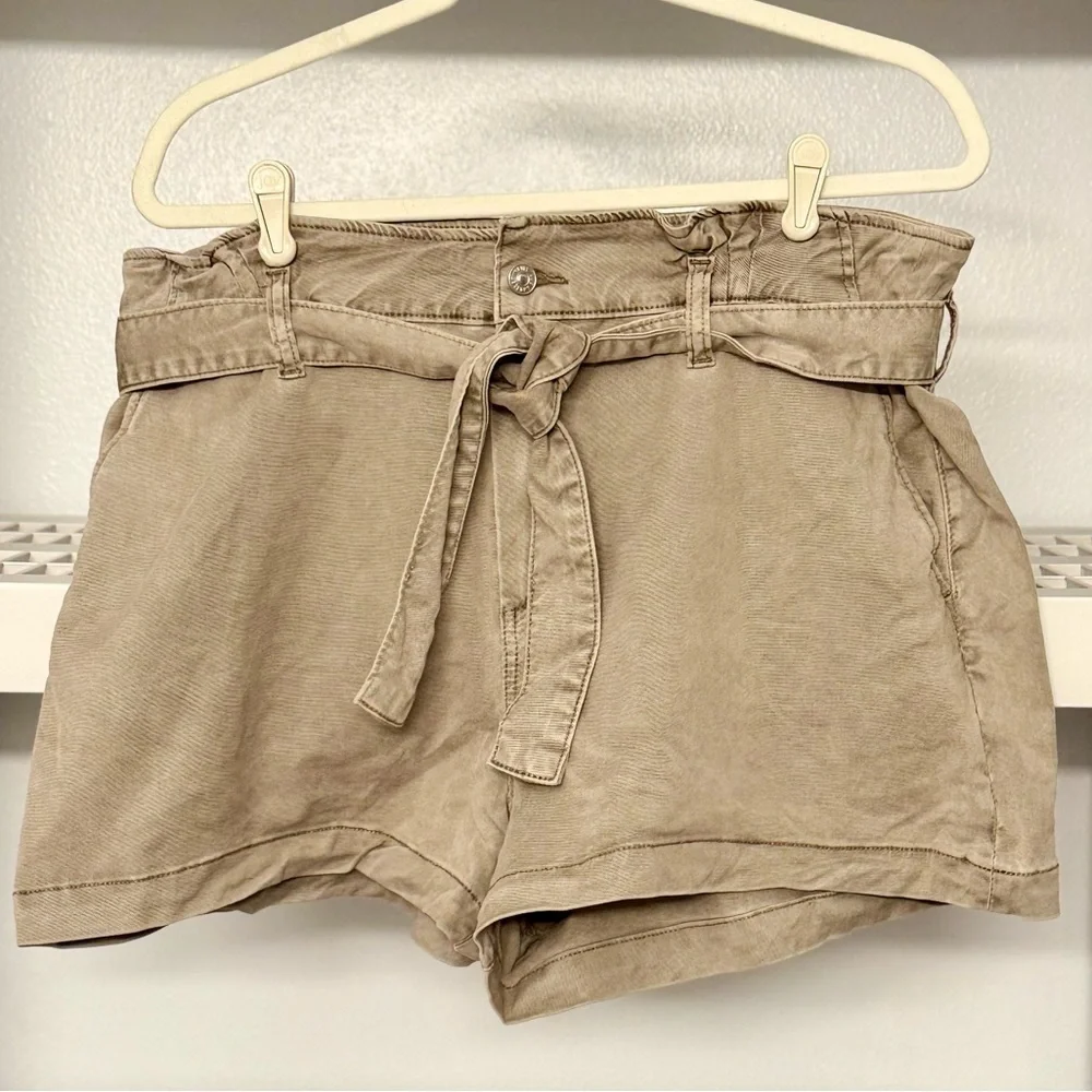 PAIGE Women’s Anessa Tie Waist‎ Pleated Shorts Vintage Moss Taupe Size 33